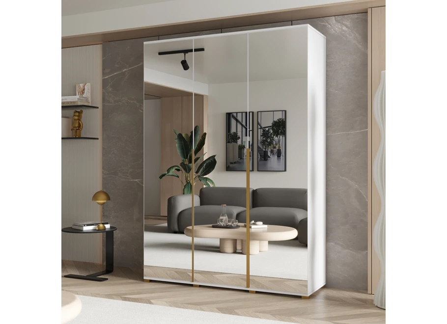 Drehtür-Drehtürenschrank dreitürig mit großen Spiegeln nach Maß Vika