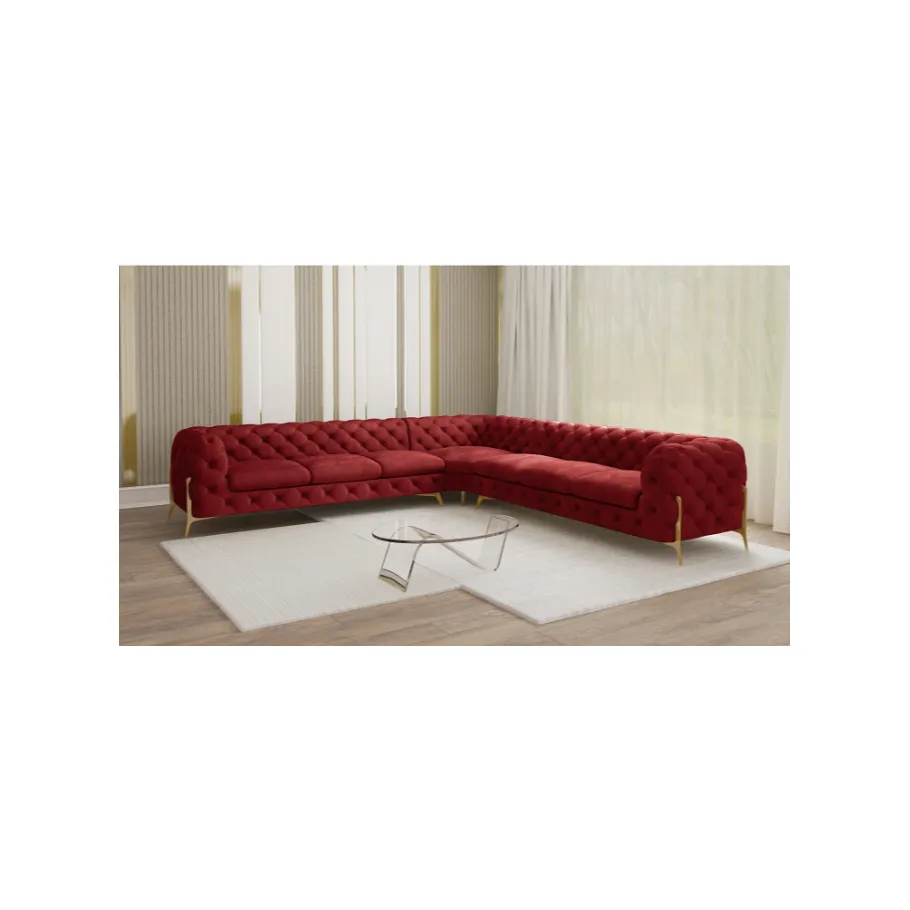 Glamour gestepptes 7-Sitzer-Ecksofa Chesterfield TEO HIGH 3+E+3