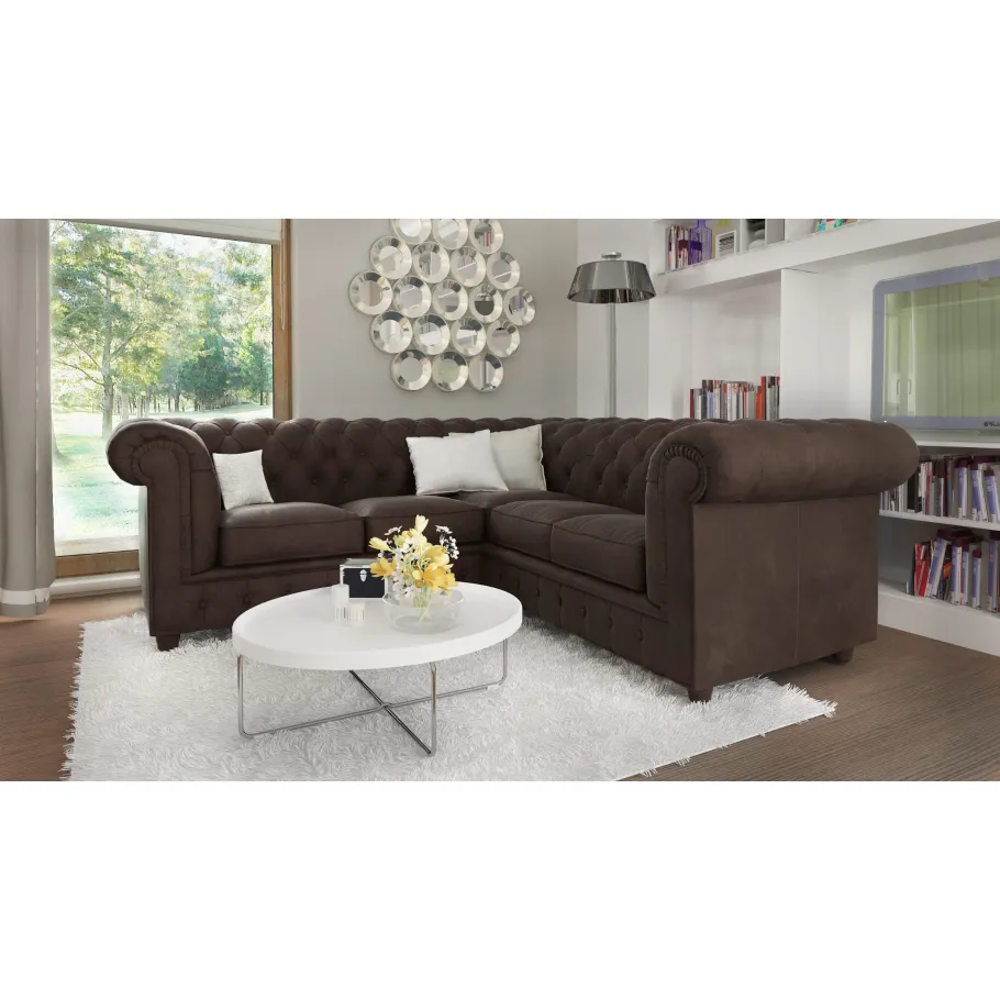 Gestepptes Fünfsitzer-Ecksofa mit Schlaffunktion Chesterfield SOLARIS 2+E+2