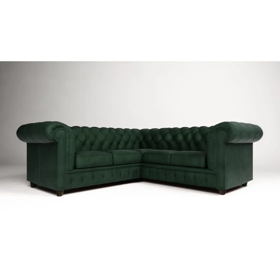 Gestepptes Fünfsitzer-Ecksofa mit Schlaffunktion Chesterfield SOLARIS 2+E+2