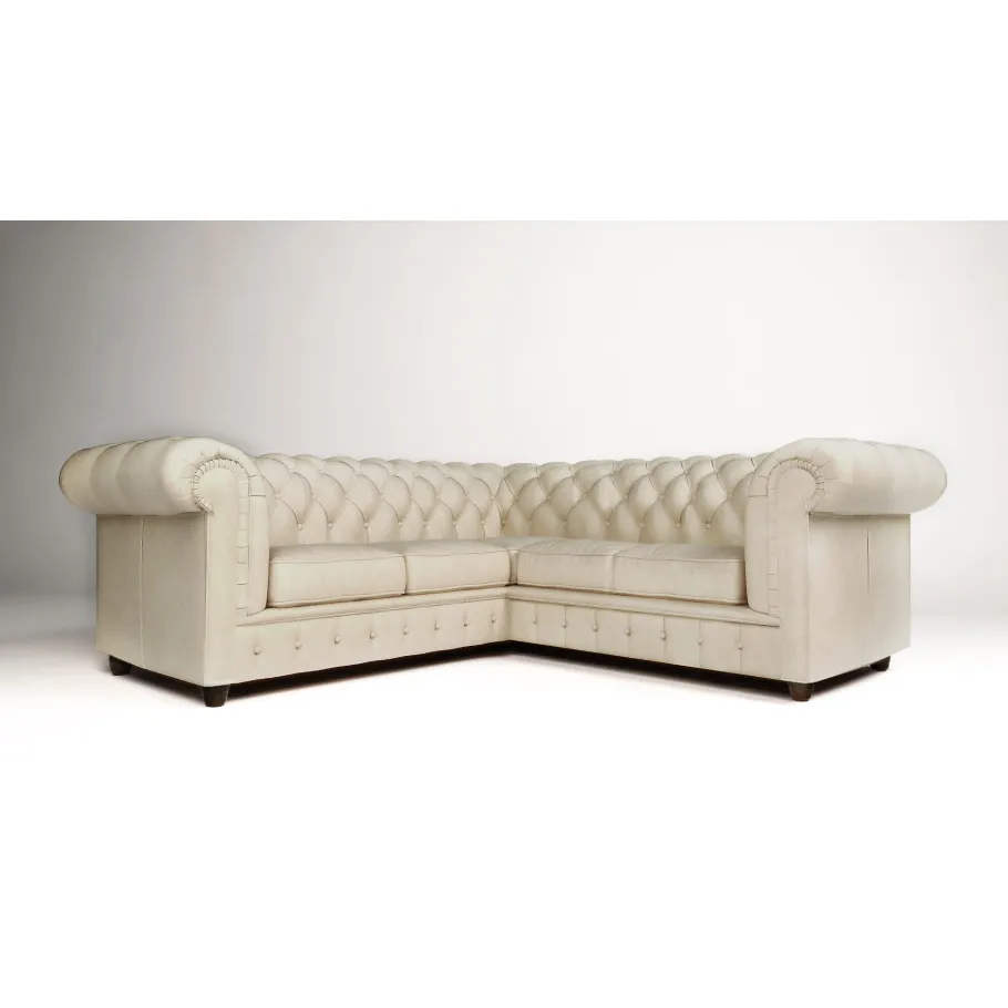 Gestepptes Fünfsitzer-Ecksofa mit Schlaffunktion Chesterfield SOLARIS 2+E+2