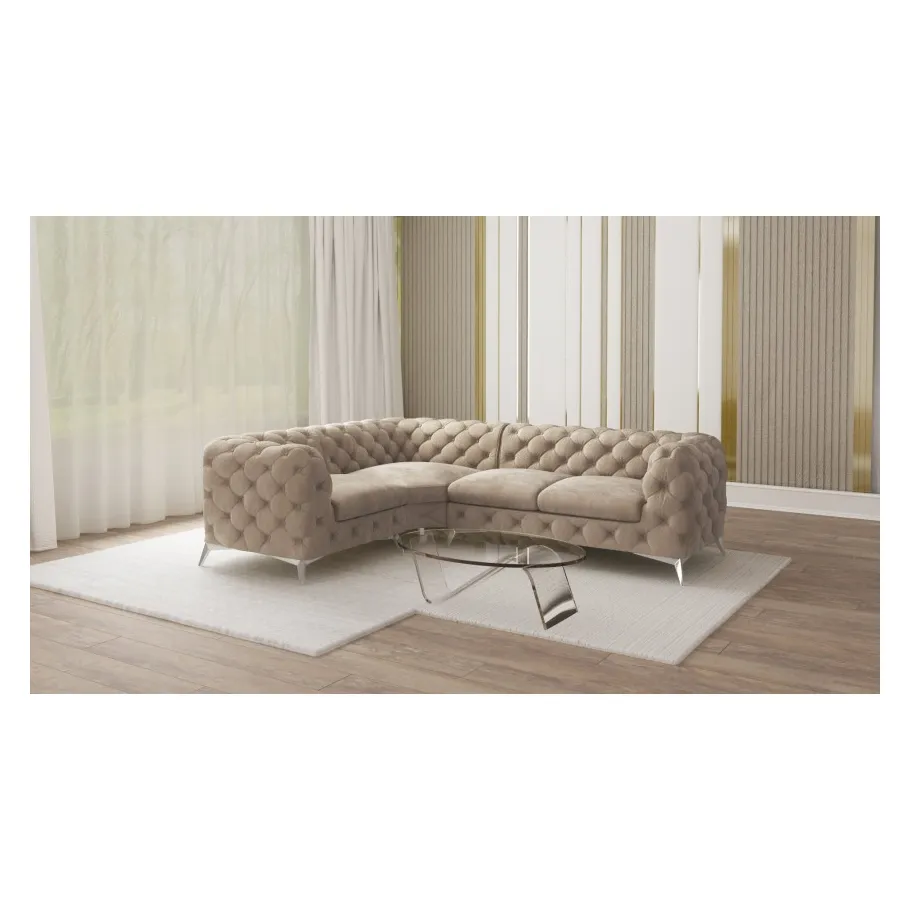Luxuriöses gestepptes Viersitzer-Ecksofa Chesterfield TEO 1+E+2
