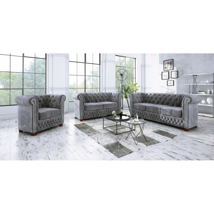 Glamour gestepptes Chesterfield FELIX 2+E+2 Fünfsitzer-Ecksofa mit Schlaffunktion