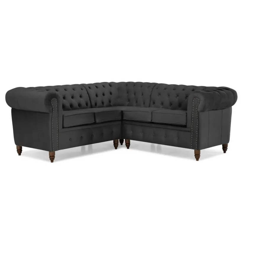 Gestepptes Chesterfield VINCENT Fünfsitzer-Ecksofa mit Schlaffunktion