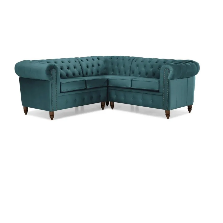 Gestepptes Chesterfield VINCENT Fünfsitzer-Ecksofa mit Schlaffunktion