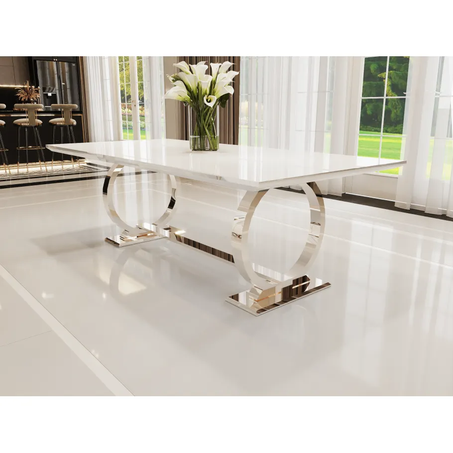 Hugo Glamour Silbertisch 180x90 mit weißer Platte