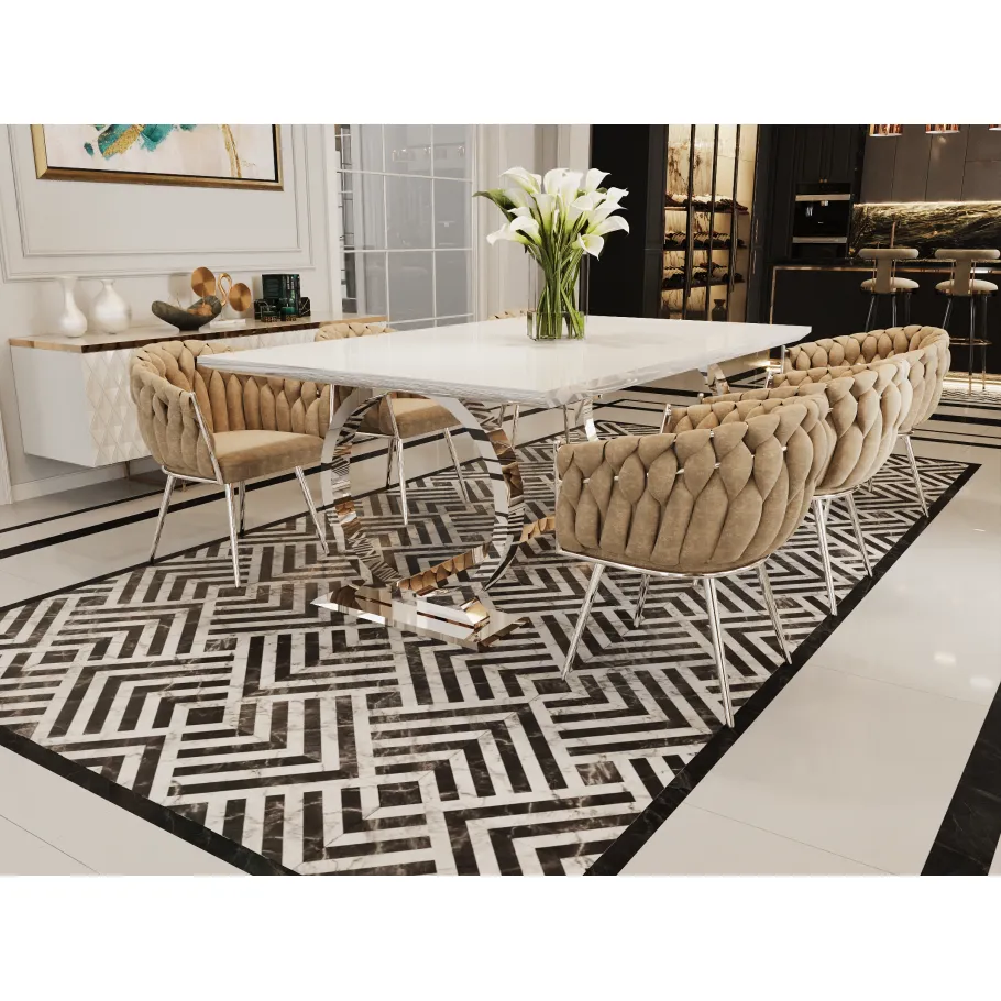 Hugo Glamour Silbertisch 180x90 mit weißer Platte