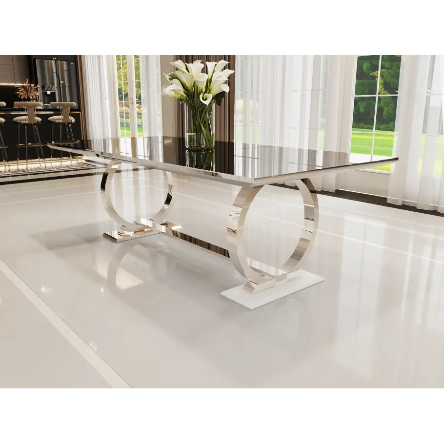 Hugo Glamour Silbertisch 180x90 mit schwarzer Platte