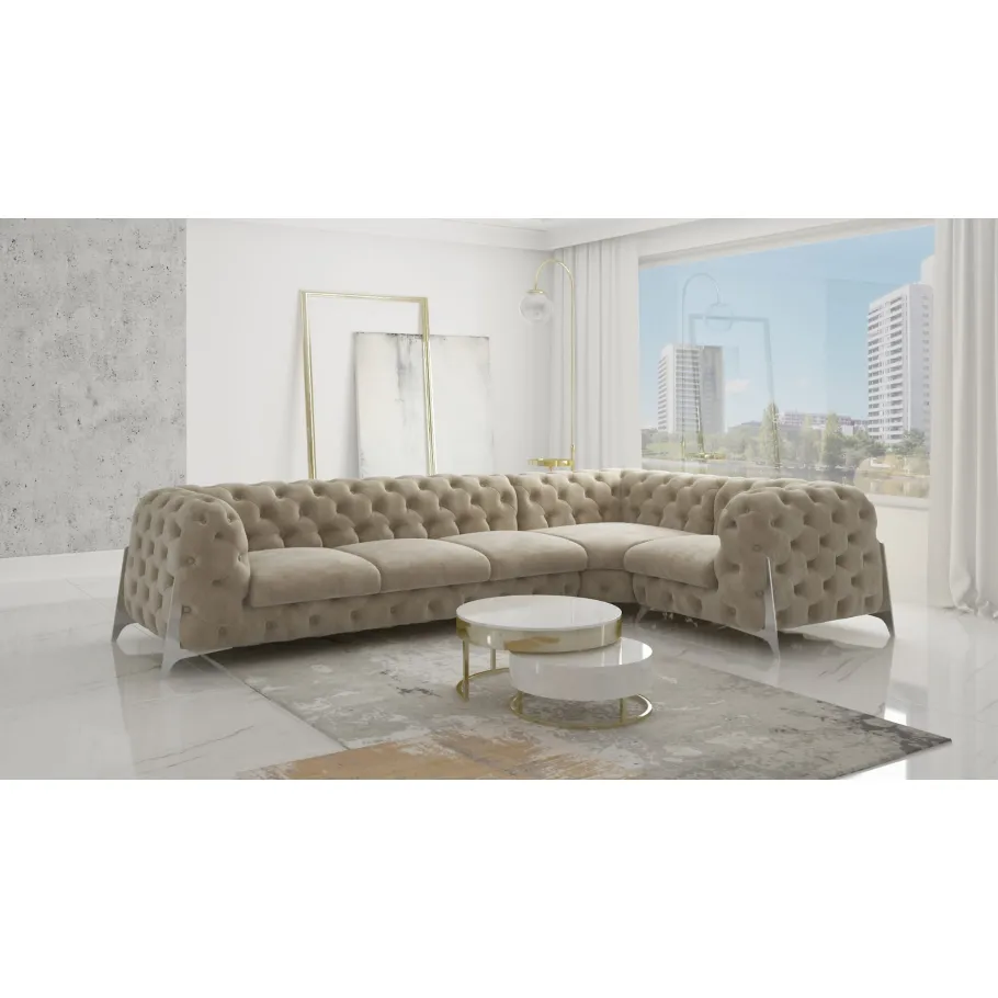 Luxuriöses gestepptes Glamour-Fünfsitzer-Ecksofa KALIFORNIA 3+E+1