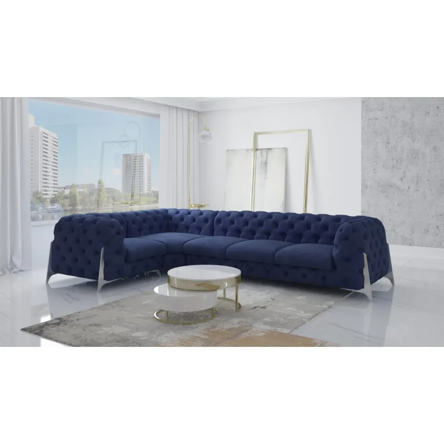 Fünfsitziges gestepptes Chesterfield-Glamour-Ecksofa KALIFORNIA 1+E+3