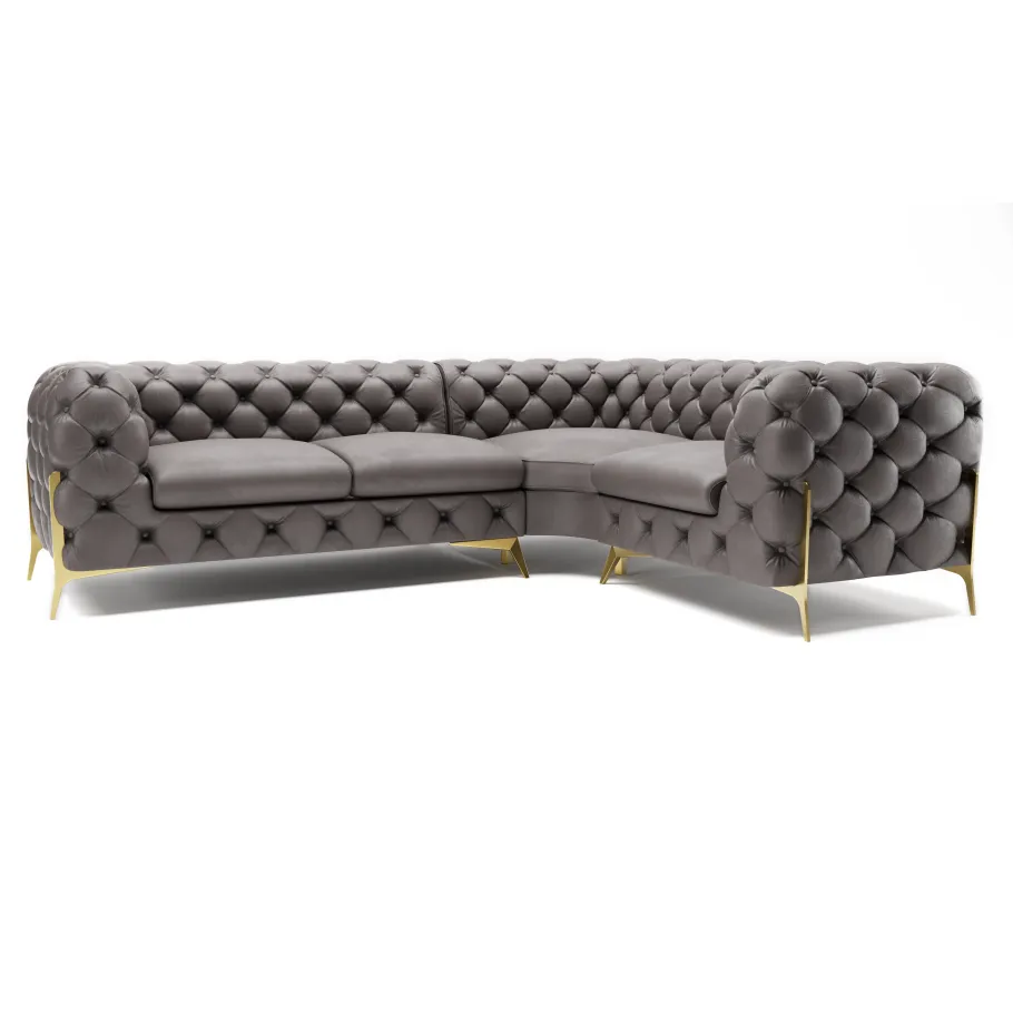 Gestepptes Viersitzer-Ecksofa Chesterfield TEO HIGH 2+E+1 Stoff. Weich 35
