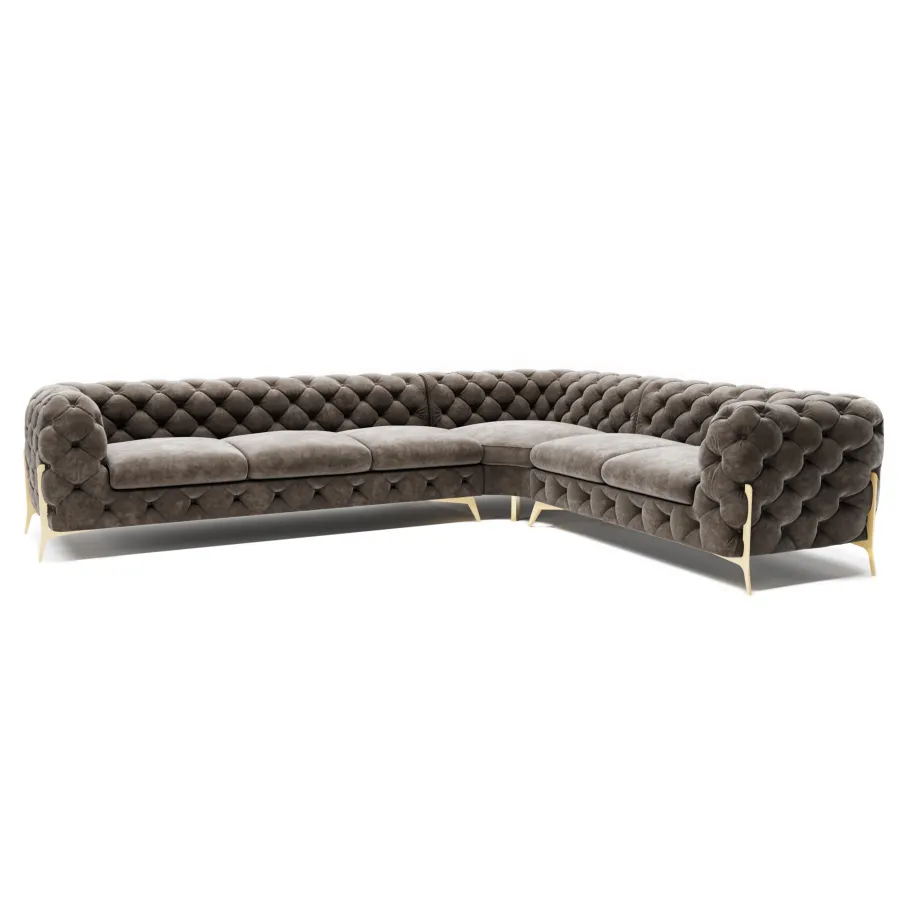 Glamour gestepptes Sechssitzer-Ecksofa Chesterfield TEO HIGH 3+E+2
