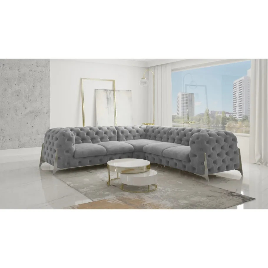 Fünfsitzer-Glamour-Steppsofa Chesterfield KALIFORNIA 2+E+2