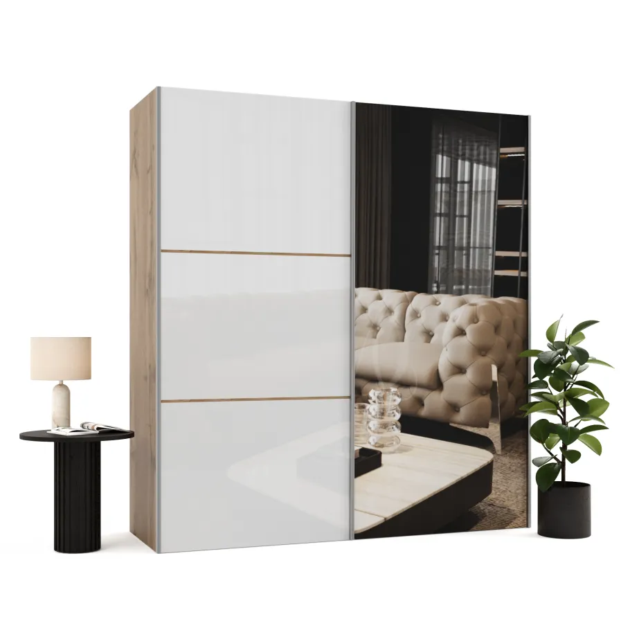 Zweitüriger Schiebeschrank mit Lacobel und einem maßgefertigten Spiegel ASTERION PREMIUM