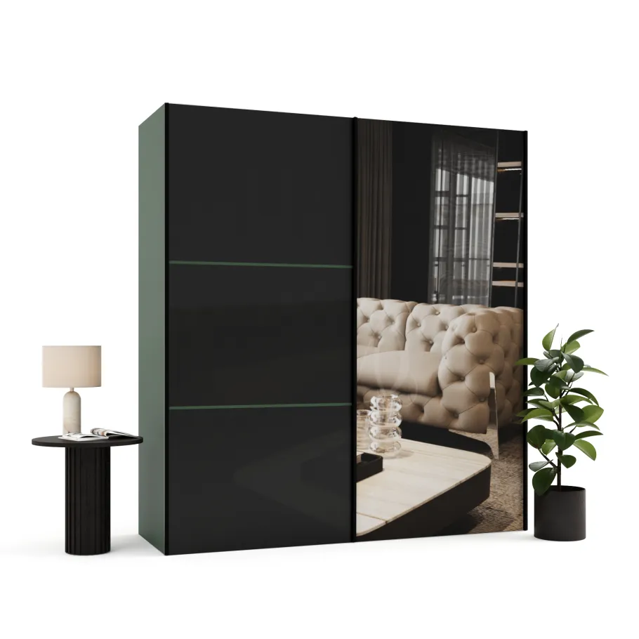 Zweitüriger Schiebeschrank mit Lacobel und einem maßgefertigten Spiegel ASTERION PREMIUM