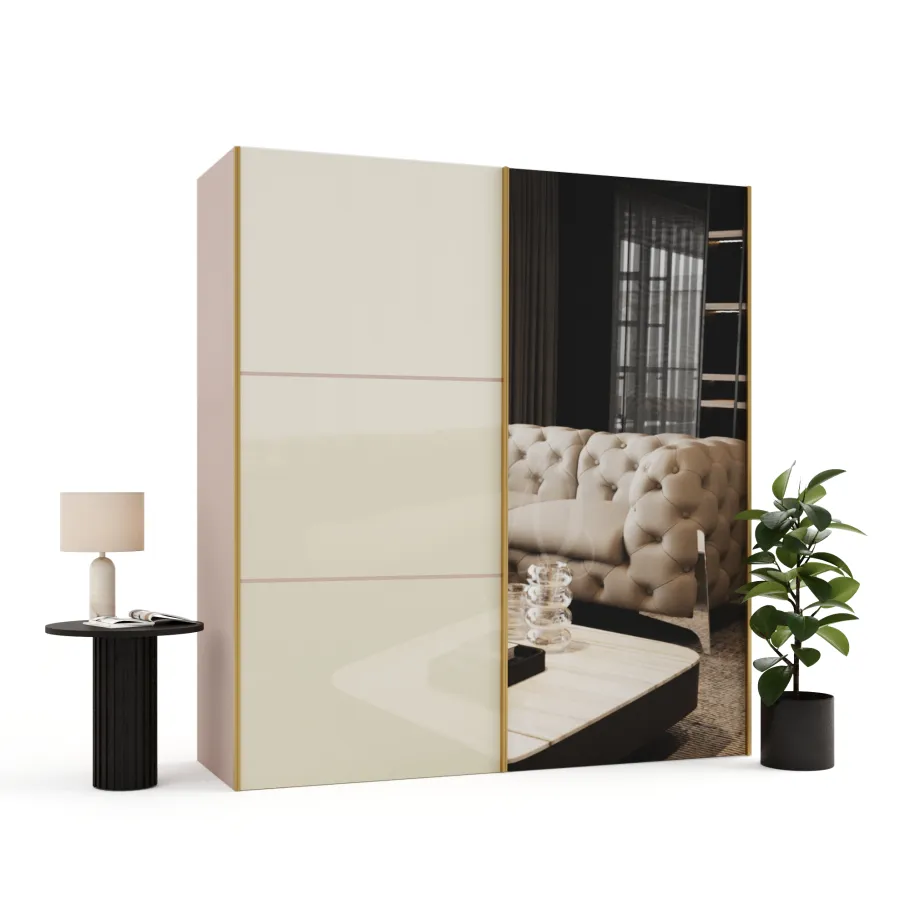 Zweitüriger Schiebeschrank mit Lacobel und einem maßgefertigten Spiegel ASTERION PREMIUM