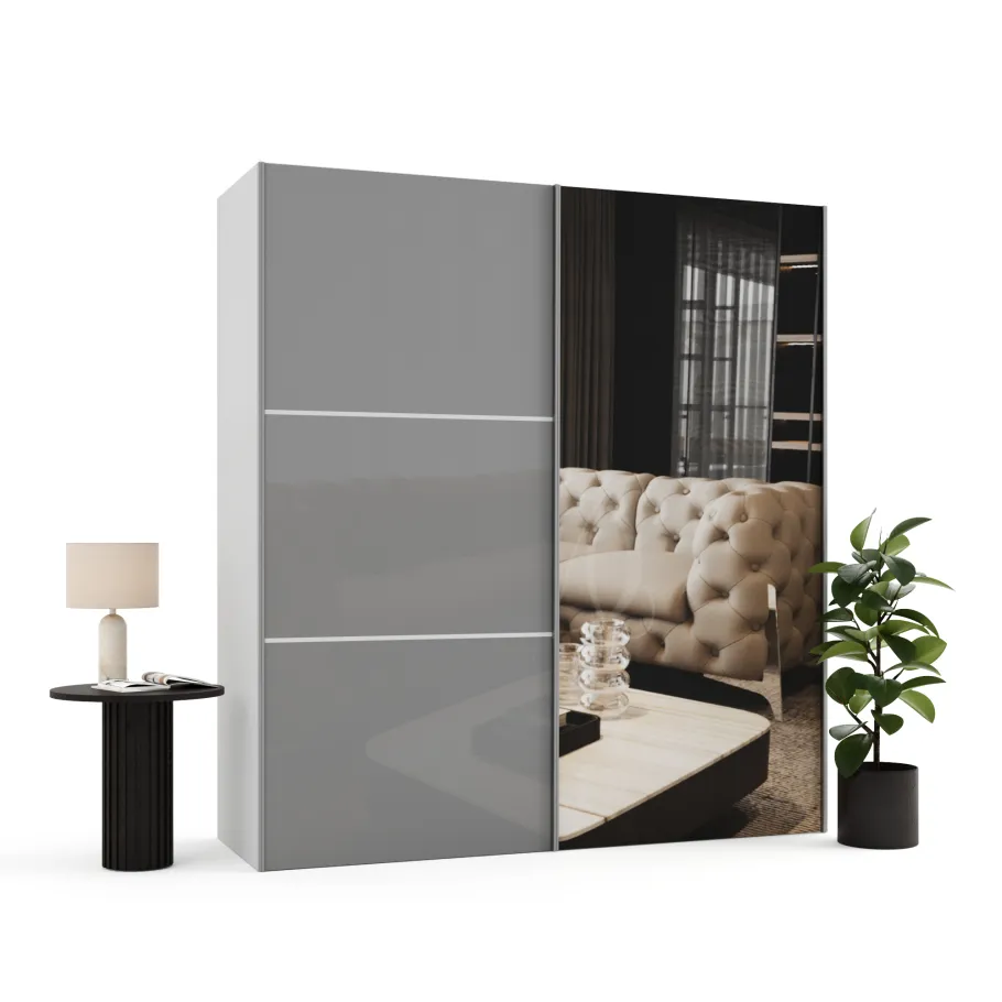 Zweitüriger Schiebeschrank mit Lacobel und einem maßgefertigten Spiegel ASTERION PREMIUM