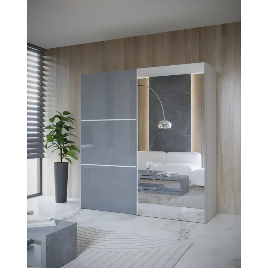 Zweitüriger Schiebeschrank mit Lacobel und einem maßgefertigten Spiegel ASTERION PREMIUM