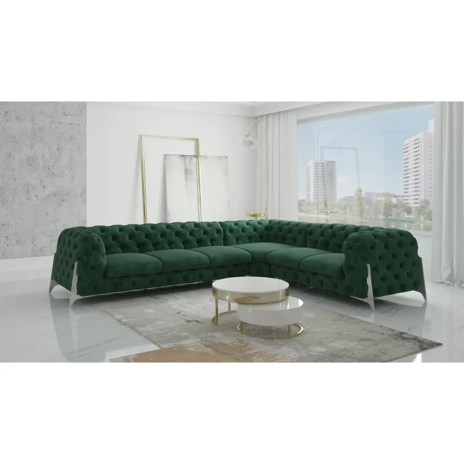 Chesterfield KALIFORNIA 3+E+2 gestepptes Sechssitzer-Ecksofa