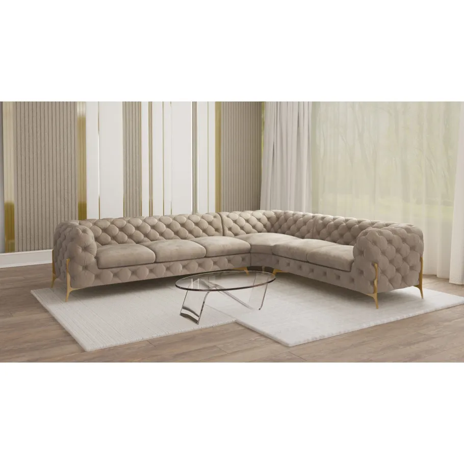 Glamour gestepptes Sechssitzer-Ecksofa Chesterfield TEO HIGH 3+E+2
