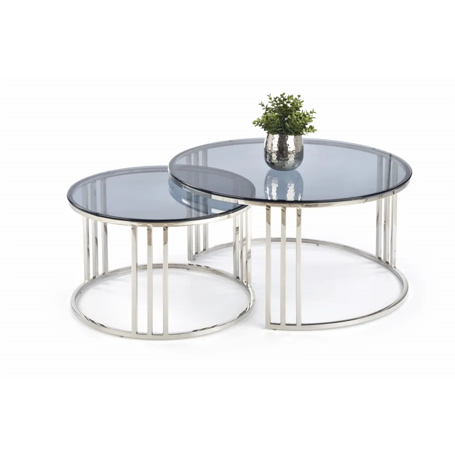 MERCURY 2er-Set Bänke, Gestell – Silber, Glas – geräuchert