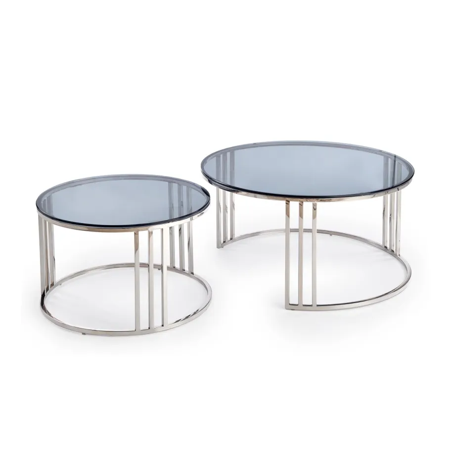 MERCURY 2er-Set Bänke, Gestell – Silber, Glas – geräuchert