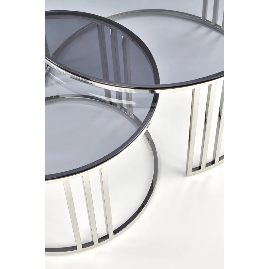 MERCURY 2er-Set Bänke, Gestell – Silber, Glas – geräuchert