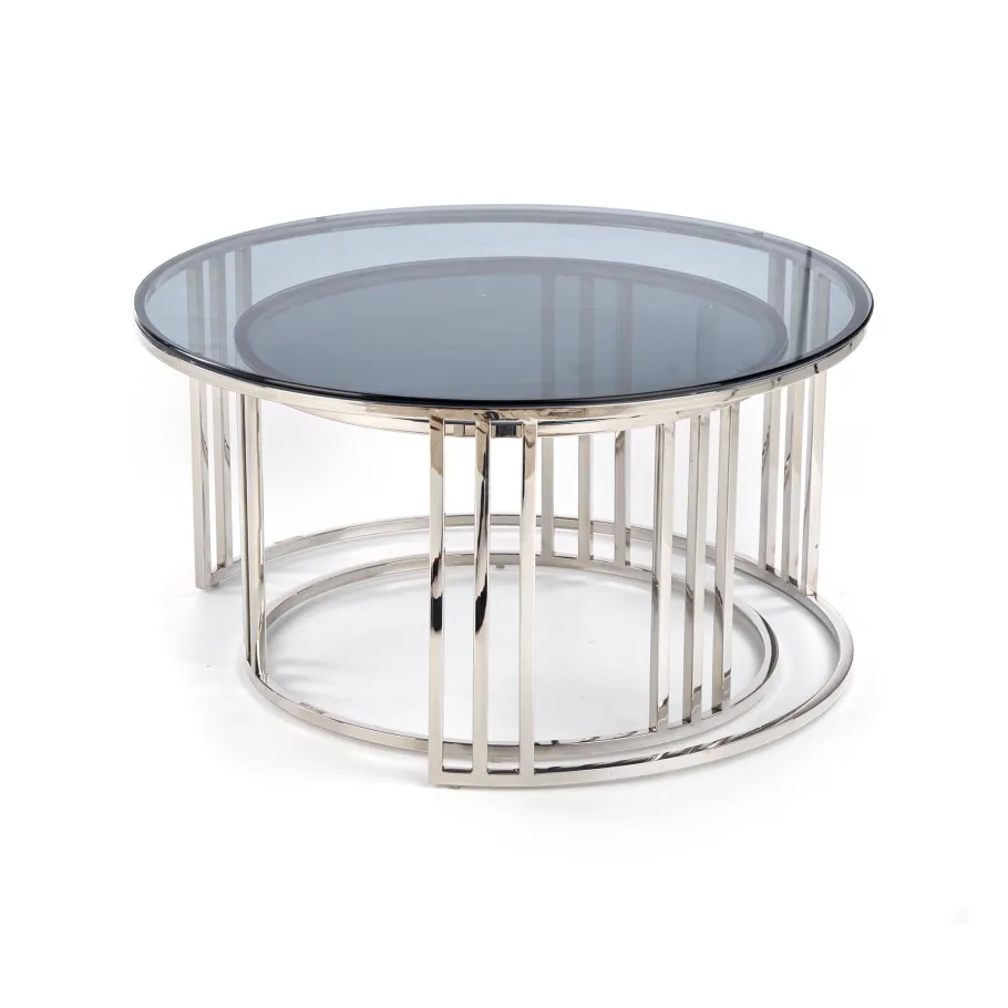 MERCURY 2er-Set Bänke, Gestell – Silber, Glas – geräuchert
