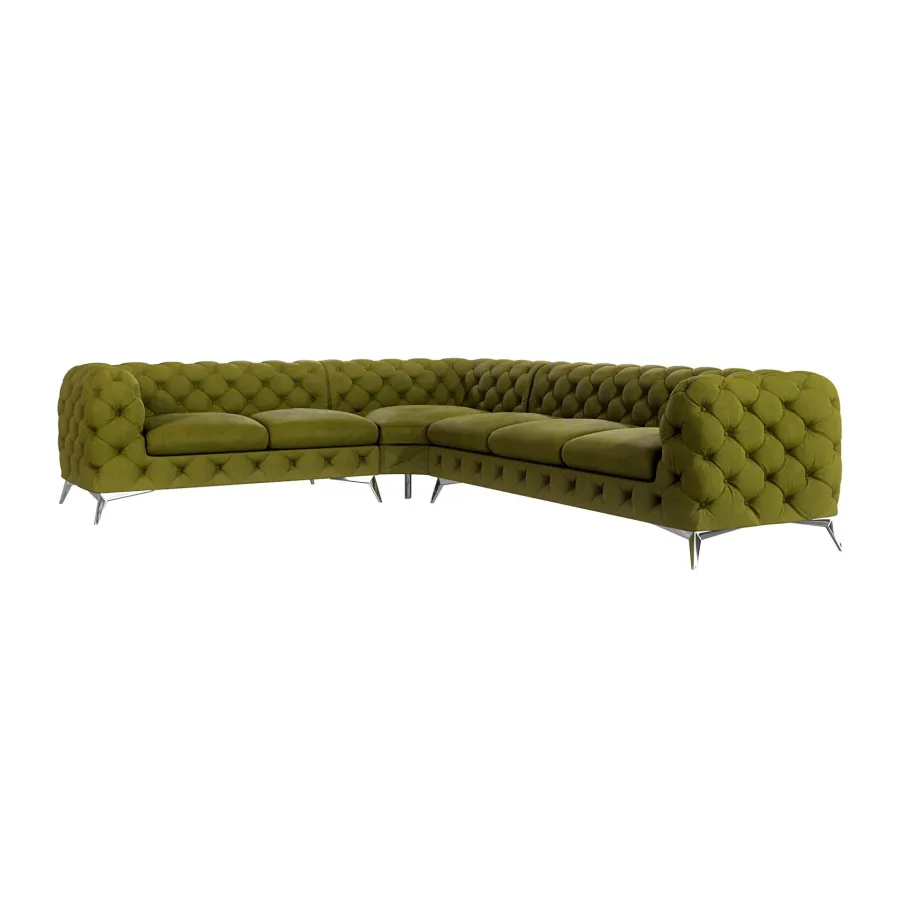 Glamour gestepptes Sechssitzer-Ecksofa Chesterfield TEO 2+E+3