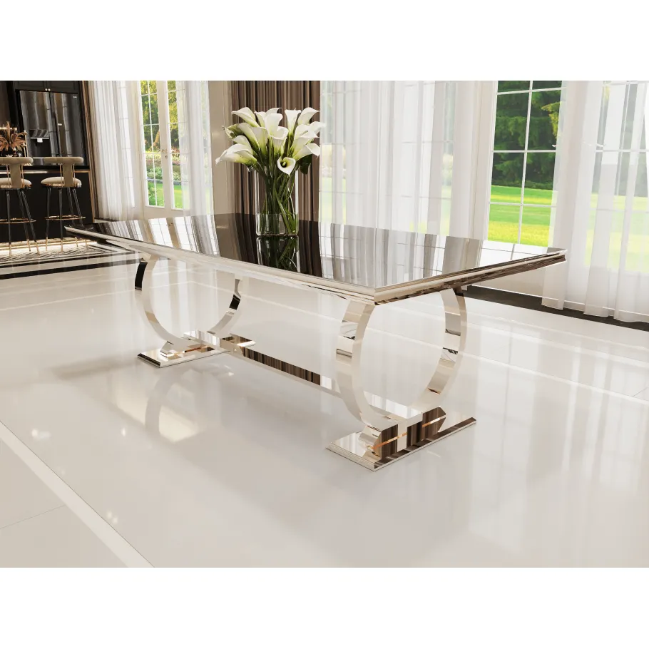 Hugo Glamour Silbertisch mit schwarzem Glas 160x90