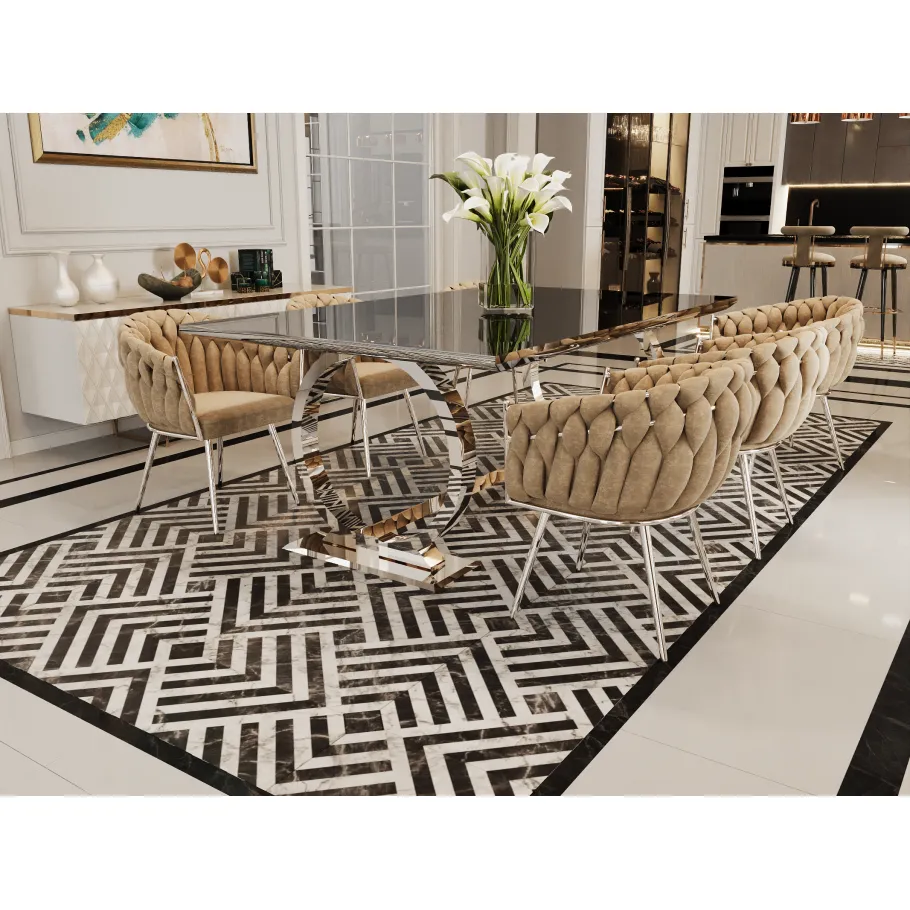Hugo Glamour Silbertisch 160x90 mit schwarzer Platte