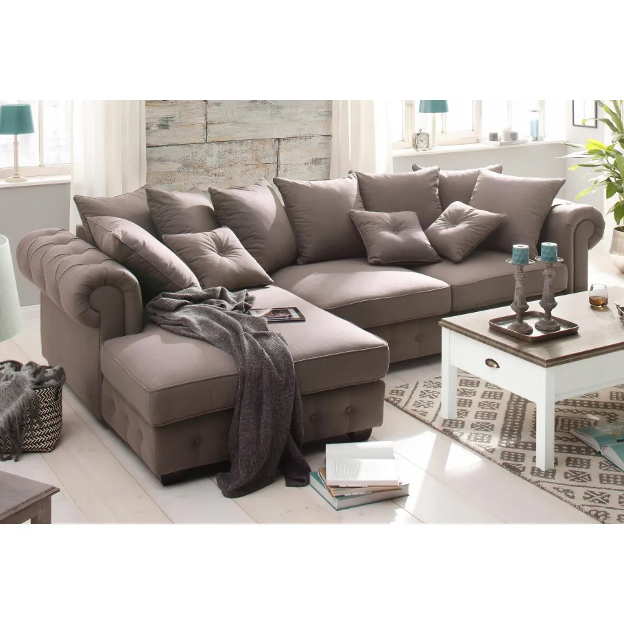 Glamour-gestepptes Viersitzer-Ecksofa LUZERN mit Schlaffunktion