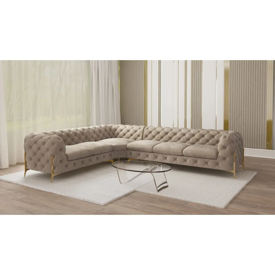 Glamour gestepptes Sechssitzer-Ecksofa Chesterfield TEO HIGH 2+E+3