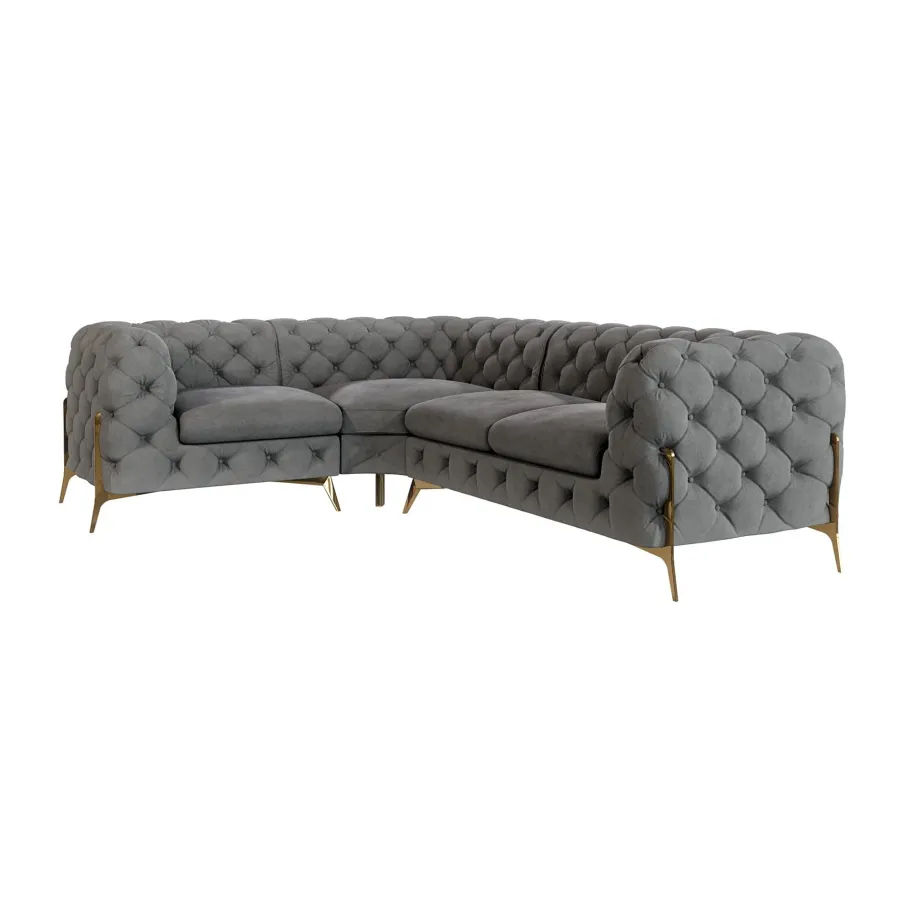 Luxuriöses gestepptes Viersitzer-Ecksofa Chesterfield TEO HIGH 1+E+2