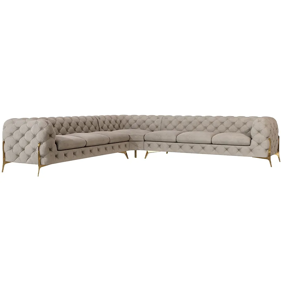 Glamour gestepptes 7-Sitzer-Ecksofa Chesterfield TEO HIGH 3+E+3