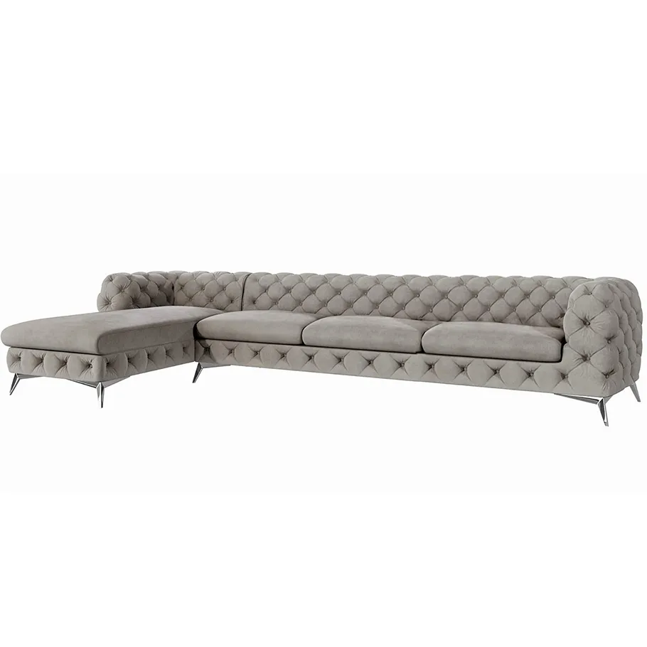 Glamouröses gestepptes Fünfsitzer-Ecksofa Chesterfield TEO OT+3