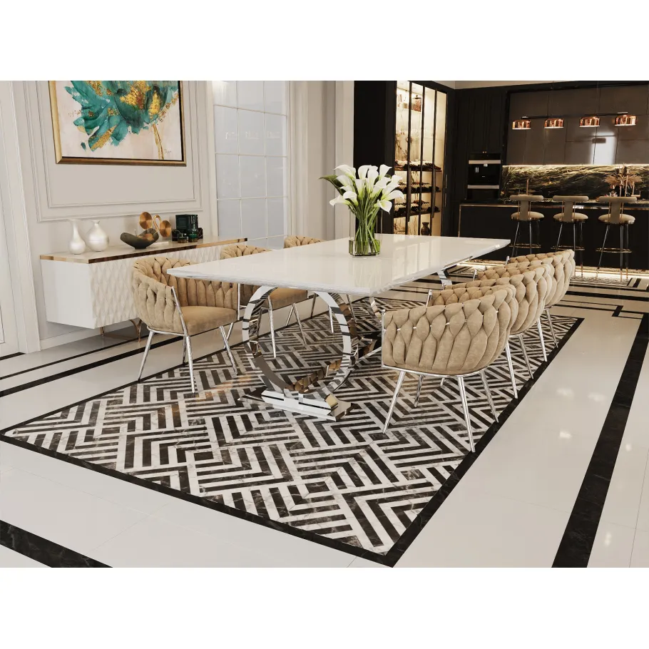 Hugo Glamour Silbertisch mit weißer Platte 200x100 + 50 cm Einlage