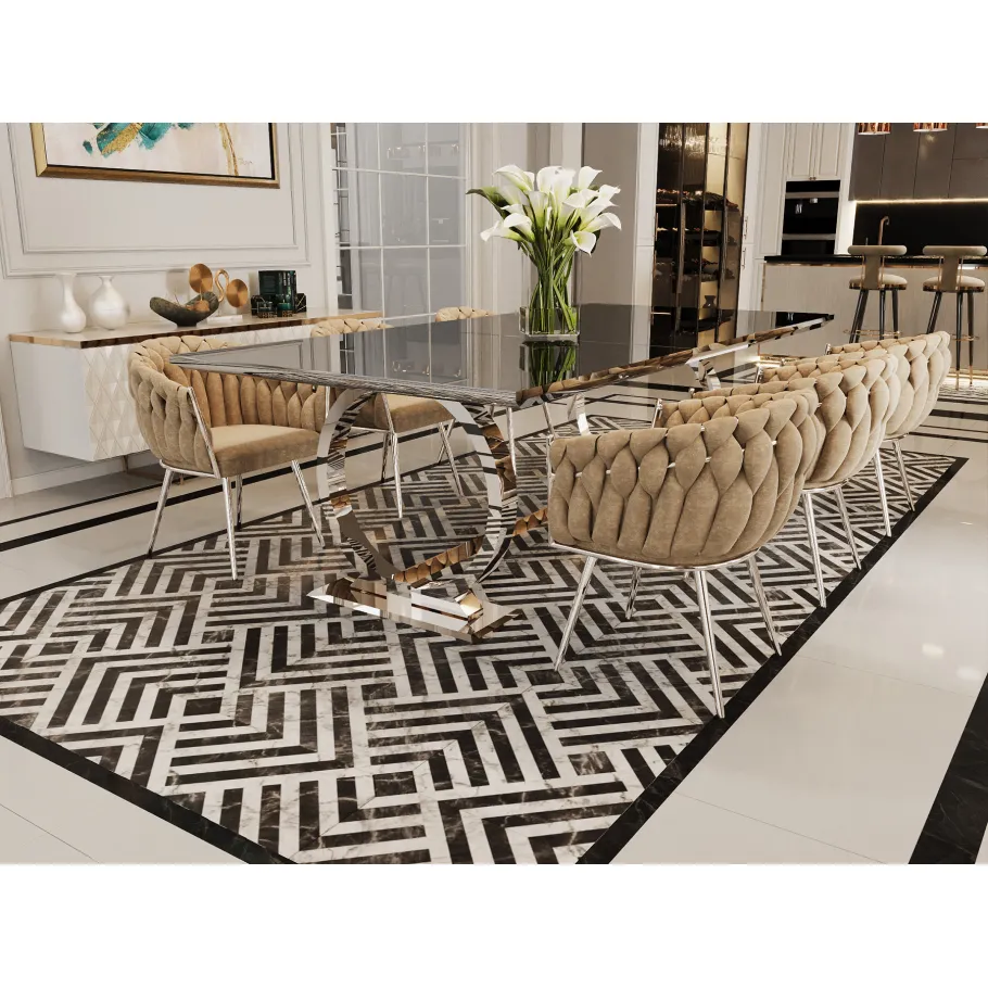 Hugo Glamour Silbertisch mit schwarzer Platte 180x90 + Einsatz 100 cm