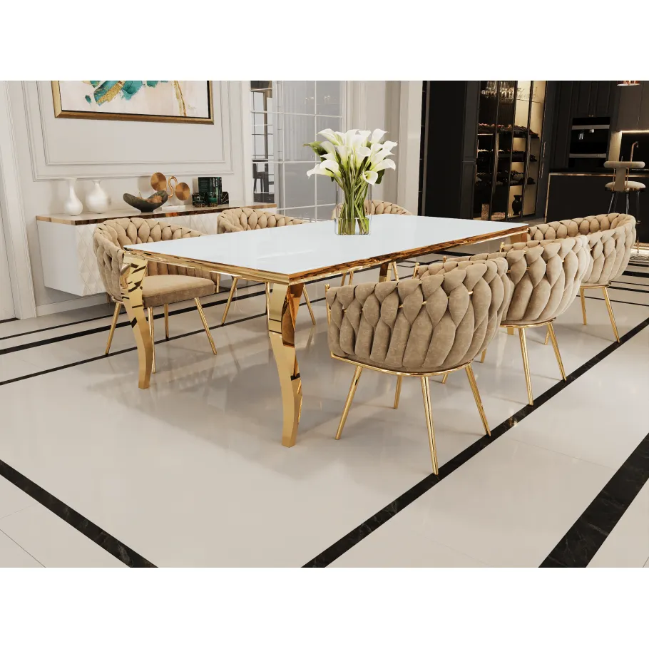 Elegance Glamour Goldtisch mit weißem Glas 160x90