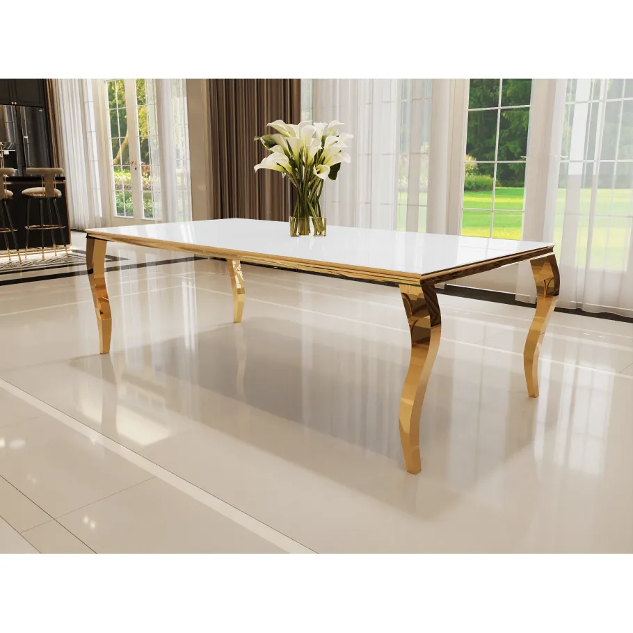 Elegance Glamour Goldtisch mit weißem Glas 160x90