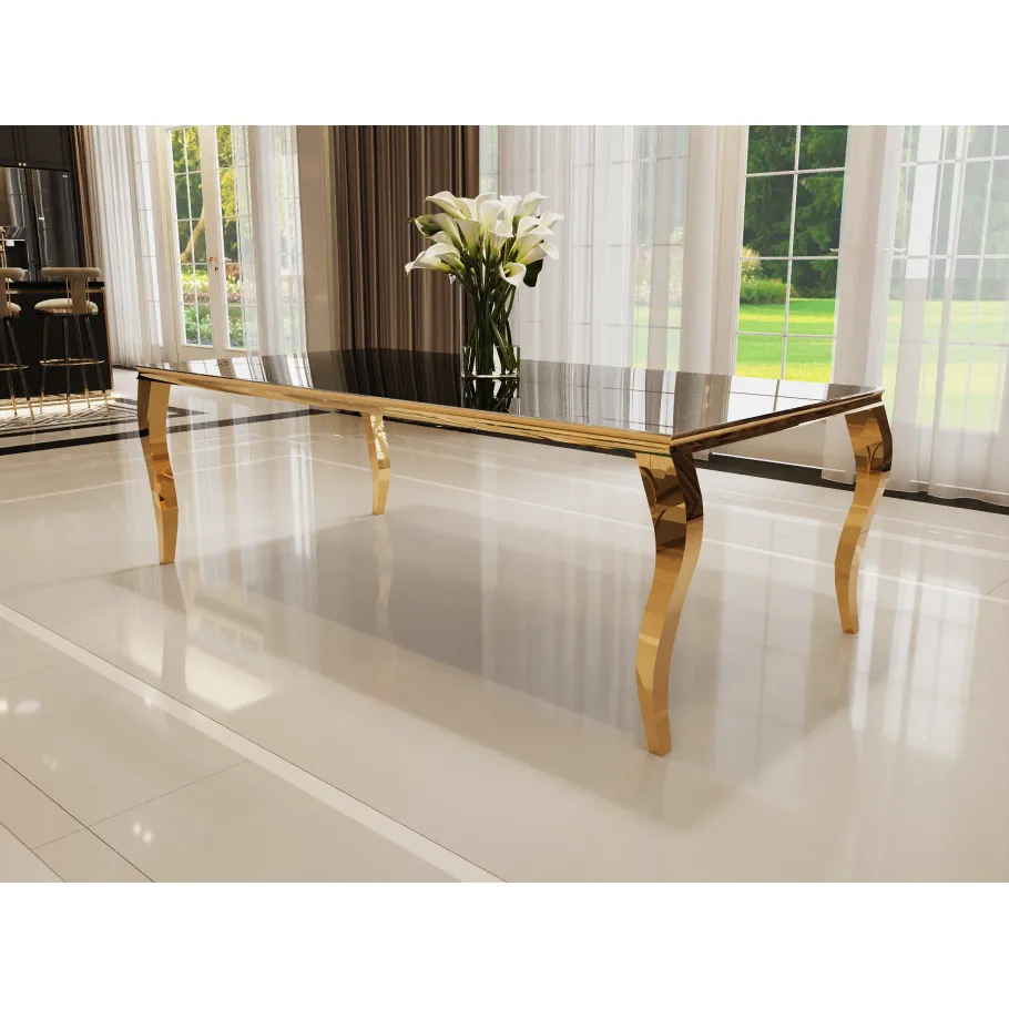 Elegance Glamour Goldtisch mit schwarzem Glas 160x90