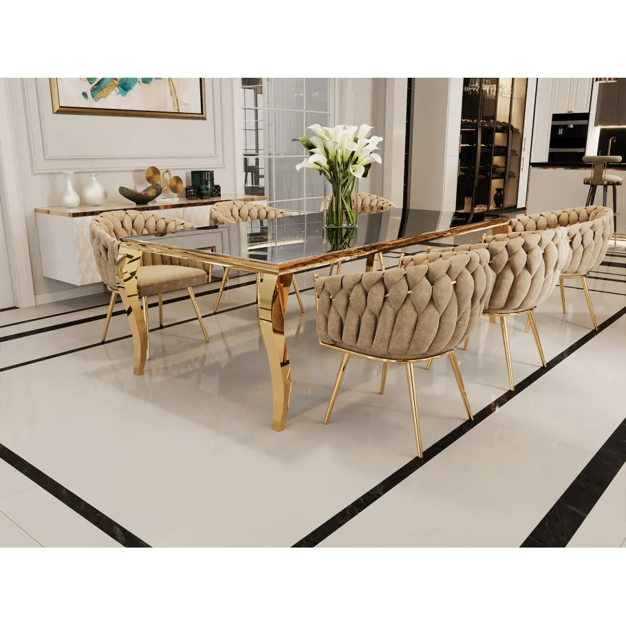 Elegance Glamour Goldtisch mit schwarzem Glas 160x90