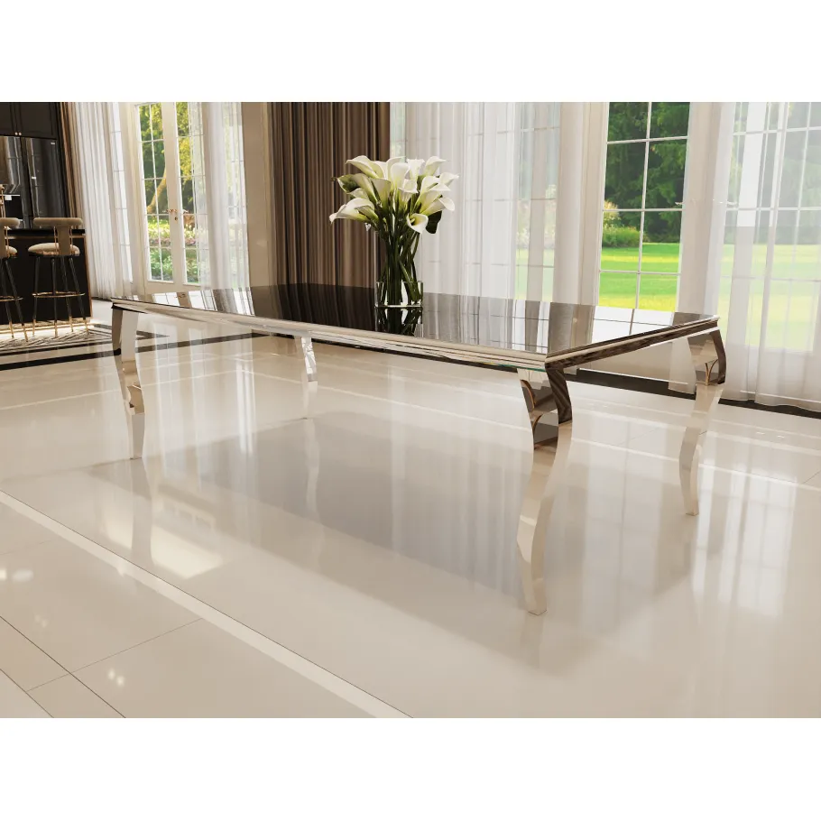 Silberner Glamour-Eleganz-Tisch mit schwarzem Glas 160x90