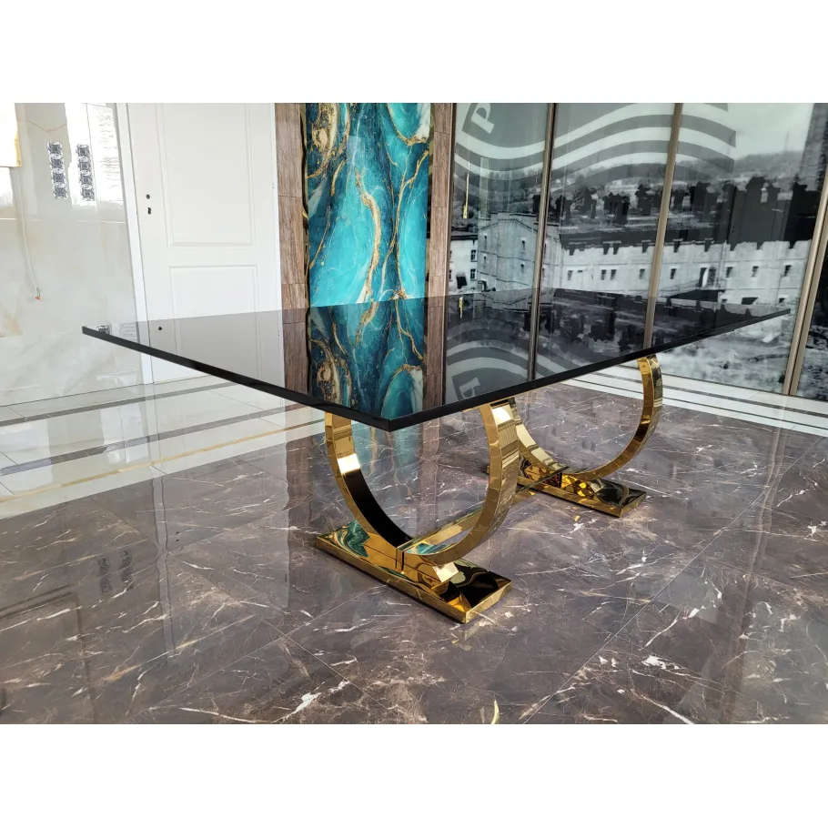 Hugo Glamour Silbertisch 180x90 mit schwarzer Platte